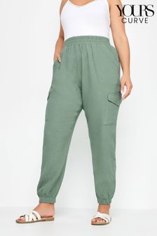 Yours Curve Green Cheesecloth Cuffed Joggers (B00992) | SGD 52
