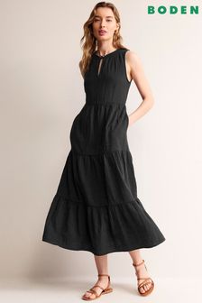 Boden Black Double Cloth Maxi Tiered Dress (B01062) | 445 QAR