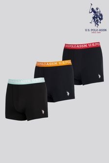 U.S. Polo Assn. Mens Contrast Stripe Boxer Black Shorts 3 Pack (B01081) | AED194