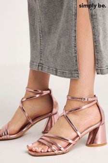 Simply Be Pink Cross-Over Front Strap Cylindrical Heels In Extra Wide Fit (B01088) | ₪ 191
