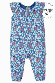 Frugi Blue Crinkle Jersey Floral Fun Print Playsuit (B01228) | €40