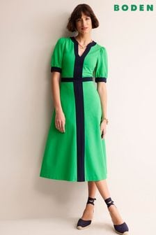 Boden Green Petra Puff Sleeve Ponte Dress (B01306) | AED610