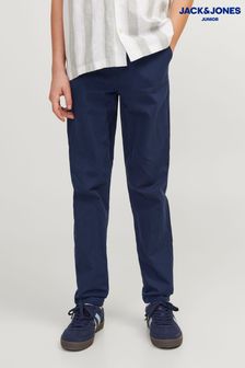 JACK & JONES JUNIOR Blue Linen Blend Drawstring Waist Trousers (B01344) | ￥4,930