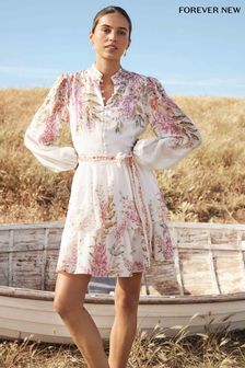 Forever New Mini Isla Printed Long Sleeve Dress With A Touch of Linen