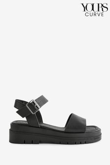 Black Wide Fit Two Part Chunky Sandals In Wide E Fit & Extra Wide EEE Fit (B01546) | €51