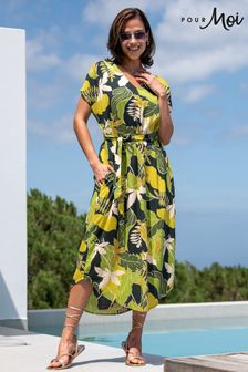 ירוק - Pour Moi Lenzing™ Ecovero™ Viscose Belted Beach Kaftan Dress (B01554) | ‏196 ‏₪