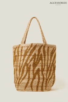 Accessorize Natural Zebra Print Jute Shopper Bag
