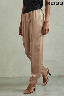 Reiss Champagne Elea Satin Elasticated Tapered Trousers (B02003) | $265