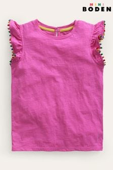Boden Pink Pom Trim T-Shirt (B02206) | ￥2,290 - ￥2,640