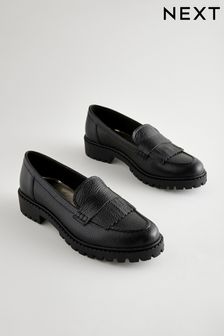 أسود - Premium Fringe Leather Chunky Loafers (B02239) | ‏309 ر.س.‏