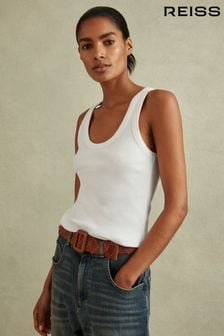 Reiss White Elle Ribbed Cotton Blend Vest (B02271) | KRW85,500