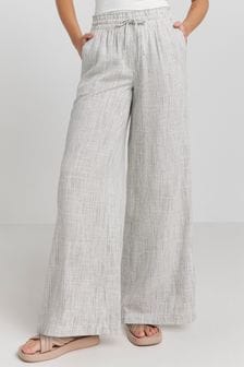 Simply Be Grey Tie Waist Linen Wide Leg Trousers (B02442) | 148 QAR
