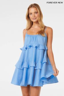 Forever New Blue Pure Linen Sollo Tiered Mini Dress (B02526) | €113