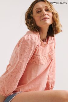 JD Williams Pink Mixed Broderie 3/4 Sleeve Top (B02558) | €31