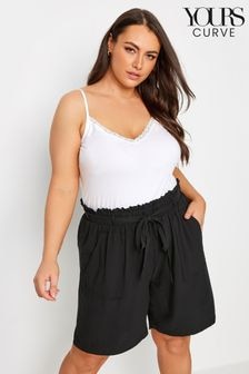 Yours Curve Black Woven Paperbag Waist Shorts (B02589) | $41