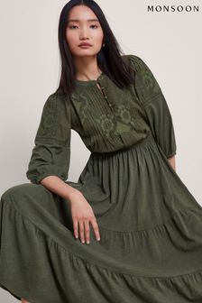 Monsoon Green Larissa Lace Trim Dress (B02717) | kr1,103