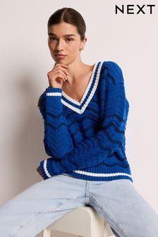 Blue Knitted Cricket Jumper (B02797) | $58