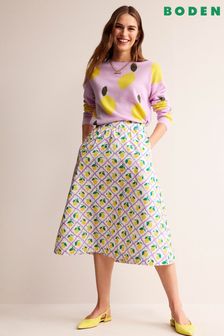 Boden Cream Hattie Poplin Lemon Midi Skirt (B02831) | 371 QAR