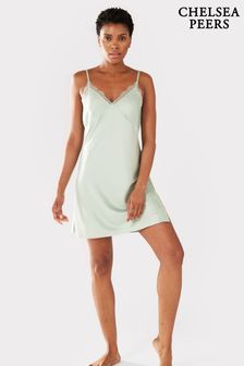 Chelsea Peers Green Satin Lace Trim Slip Nightdress (B04048) | $64