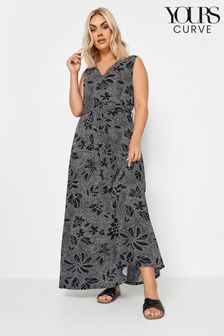 Yours Curve Black Abstract Floral Wrap Maxi Dress (B04467) | 183 QAR