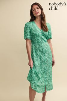 Nobodys Child Green Alexa Smudged Ditsy Print Midi Dress (B04572) | €62