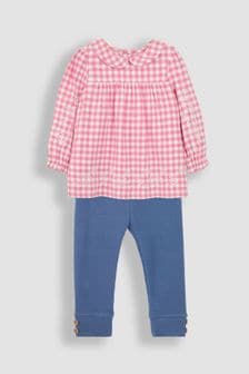 Jojo Maman Bébé Hedgehog Embroidered Gingham Blouse And Leggings Set (B04596) | €49