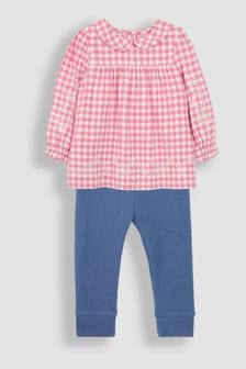 JoJo Maman Bébé Pink Hedgehog Embroidered Gingham Blouse and Leggings Set (B04596) | $50