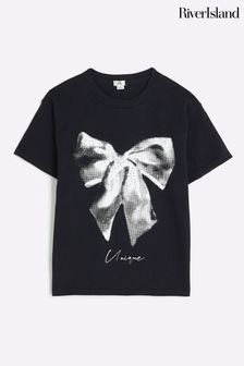 River Island Girls Bow Graphic T-Shirt