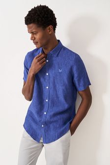 Blue - Crew Clothing Short Sleeve Linen Classic Shirt (B04901) | kr1 080