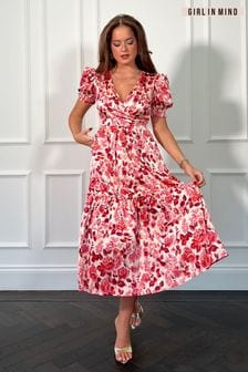 Girl In Mind Pink Maya Wrap Tierred Midi Dress (B05064) | €61
