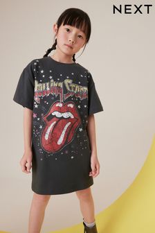 Charcoal Grey Rolling Stones T-Shirt Dress (3-16yrs) (B05296) | ₪ 67 - ₪ 88