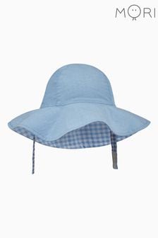 MORI Organic Cotton & Bamboo Reversible Blue Gingham Sun Hat