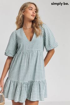 Simply Be Blue Gingham Smock Dress (B05398) | AED200