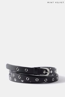 Mint Velvet Black Leather Eyelet Belt (B05554) | €62