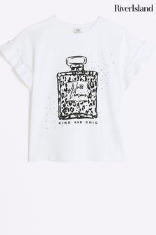River Island White Girls Leopard Print Perfume Frill T-Shirt (B05686) | €17.50