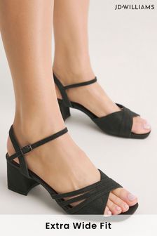 JD Williams Metallic Halter Back Black Sandals In Extra Wide Fit (B05939) | LEI 209