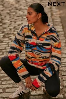 Bright Scenic Abstract Print Outdoor Next Elements Hooded Teddy Borg Quarter Zip Fleece (B05959) | $55