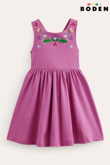 Boden Pink Jersey Embroidered Cross-Back Dress (B05983) | KRW61,900 - KRW72,600