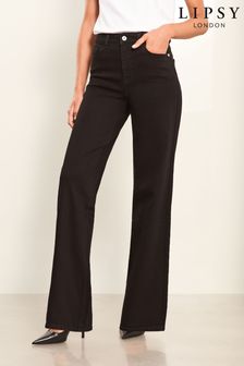 Lipsy Black Petite Mid Rise Wide Leg Jeans (B05984) | $74