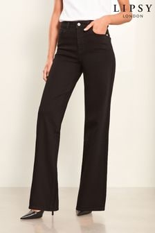 Lipsy Black Petite Mid Rise Wide Leg Jeans (B05984) | $76