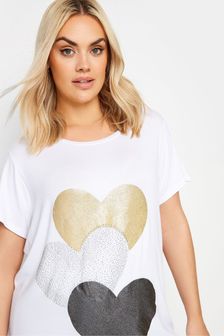 Yours Curve Glitter Heart Print Top