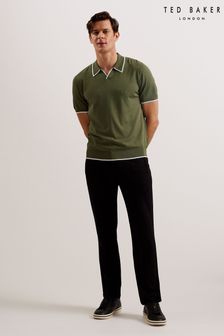 Verde - Ted Baker Stortfo Short Sleeve Rayon Open Neck Polo Shirt (B06182) | 507 LEI