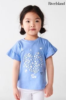 River Island Blue Mini Girls Heart Embossed T-Shirt (B06190) | OMR5