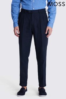 MOSS Tailored Fit Blue Herringbone Trousers (B06289) | 495 QAR