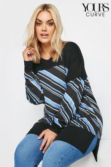 Yours Curve Blue Striped Print Top (B06312) | AED150