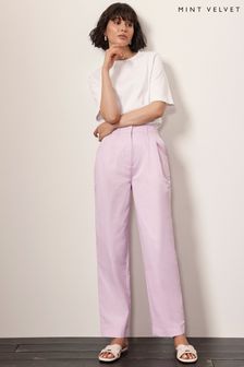 Mint Velvet Purple Lilac Cotton Tapered Pleated Trousers (B06369) | €113