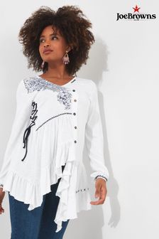 Joe Browns White Asymmetric Embroidered Top (B06387) | AED305