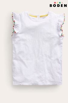 Boden White Pom Trim T-Shirt (B06484) | Kč515 - Kč595