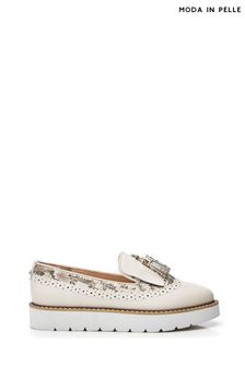 Moda in Pelle Eilani Brogue Detail Eva Wedge White Loafers (B06492) | AED494