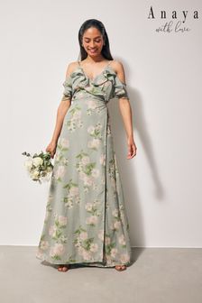 Anaya With Love Cold Shoulder Wrap Printed Maxi Bridesmaid Dress